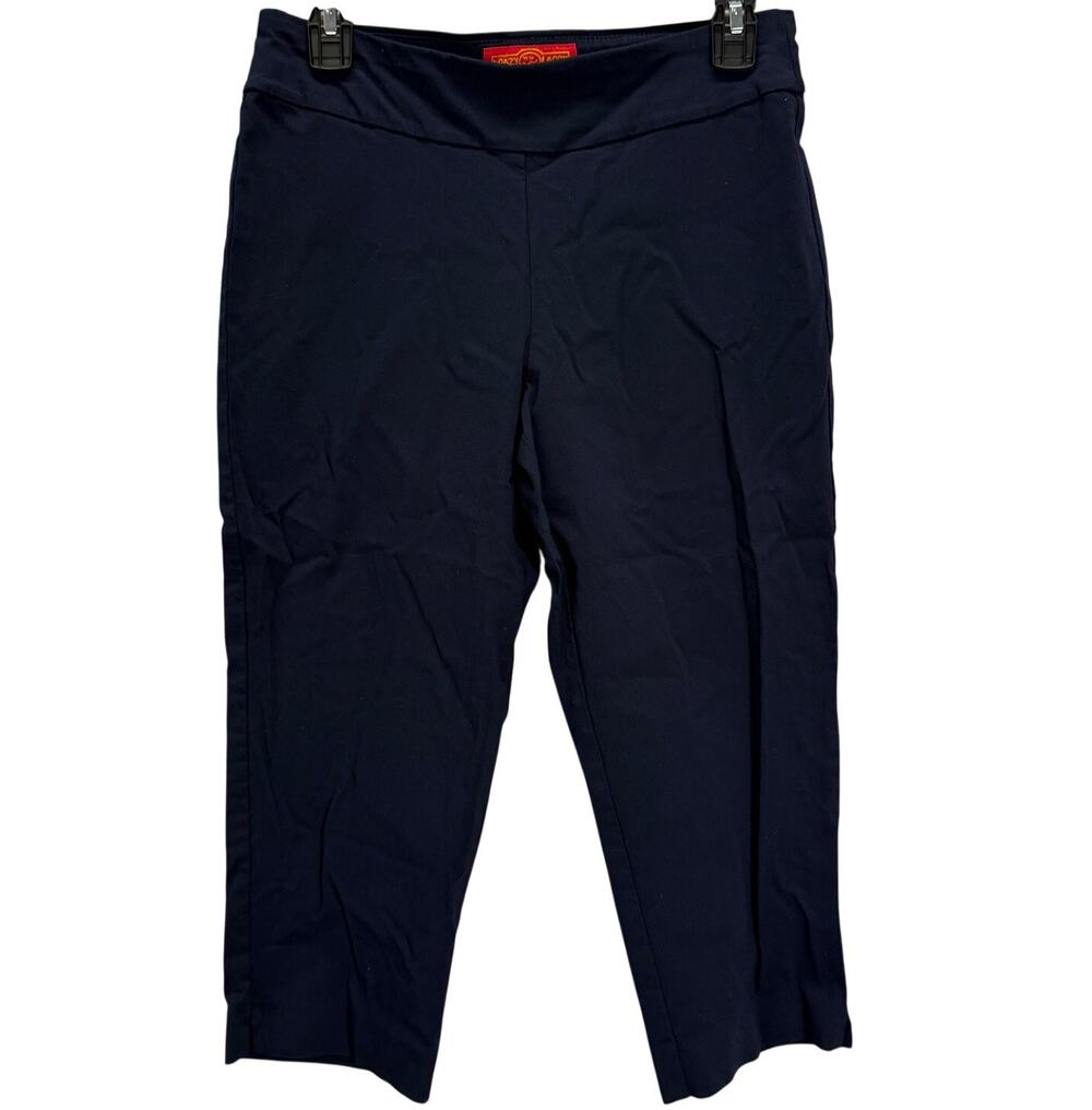 Krazy Larry Womens Navy Blue Pull On Pants Size 6 Stretch Straight Leg Capri